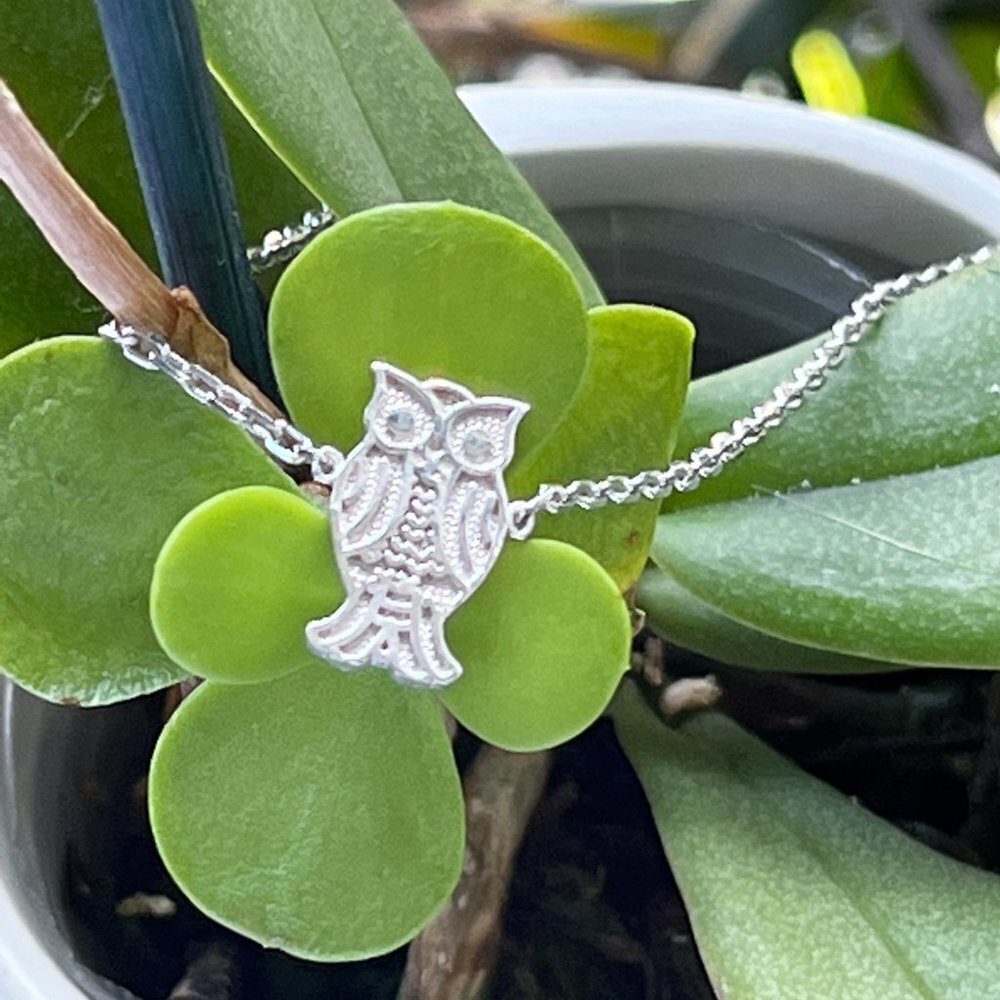 NWOT Tiny Owl Sterling Silver Necklace 16" with 2" Extension.
